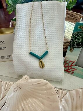 Turquoise & Gold Cowrie Shell Necklace | Boutique Jewelry